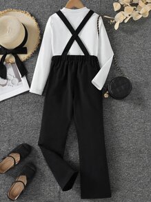 Girls Button Detail Suspender Trousers Without Tee - Black - View 2