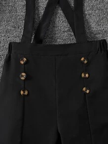 Girls Button Detail Suspender Trousers Without Tee - Black - View 3