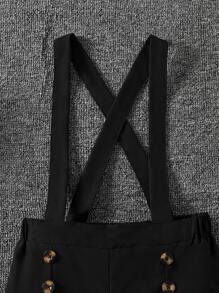 Girls Button Detail Suspender Trousers Without Tee - Black - View 4