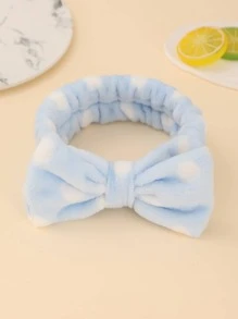 1入組蝴蝶結裝飾毛絨浴室髮帶藍白色滌綸淋浴髮帶適用於浴室