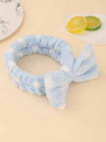 1入組蝴蝶結裝飾毛絨浴室髮帶藍白色滌綸淋浴髮帶適用於浴室