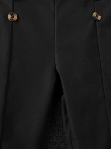 Girls Button Detail Suspender Trousers Without Tee - Black - View 6