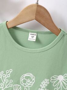 Girls Floral Print Tee - Mint Green - View 3