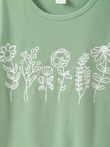 Girls Floral Print Tee - Mint Green - View 4