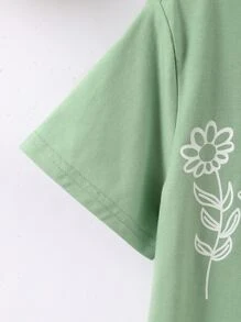 Girls Floral Print Tee - Mint Green - View 5