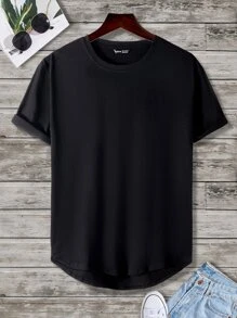 Manfinity EMRG Men Graphic Print Curved Hem Tee - Black - View 2