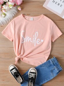 女孩愛心和字母圖案T恤 - 粉色 - 查看 1