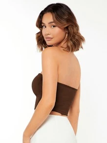 SHEIN BASICS Solid Sweetheart Neck Crop Tube Top - Chocolate Brown - View 2