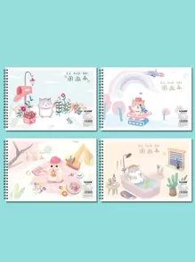 2pcs Cartoon Graphic Random Spiral Sketchbook