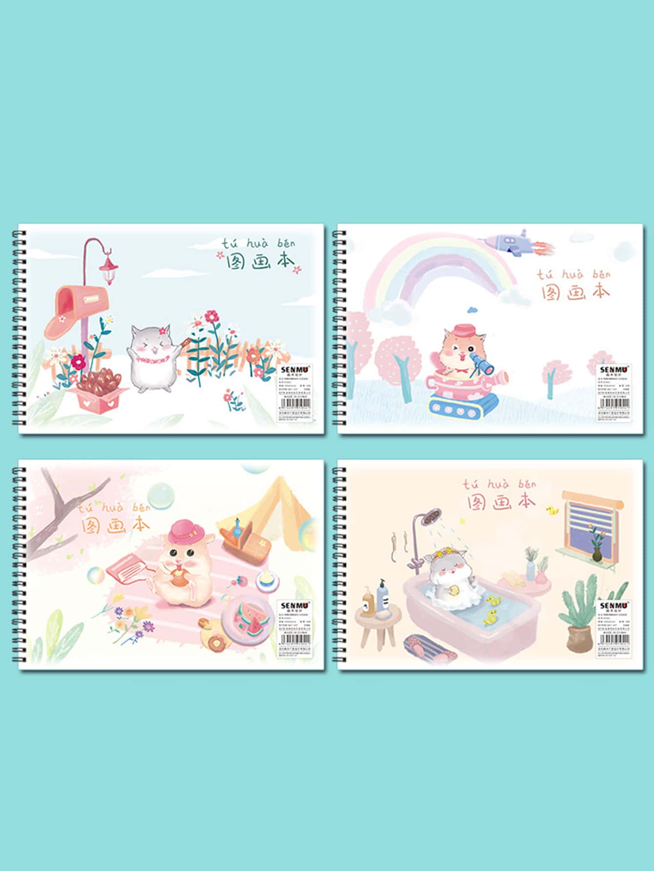 2pcs Cartoon Graphic Random Spiral Sketchbook