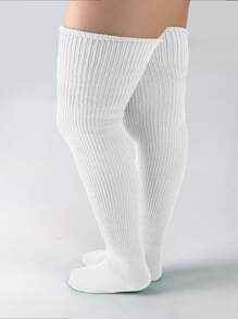 Calcetines sobre rodilla con diseño de hebilla - Blanco - Ver 3