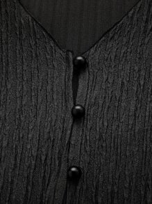 ROMWE Hippie Textured Button Front Top - Black - View 3
