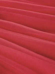 Girls Heart Print Ruffle Trim Mesh Overlay Belted Dress - Red and White - View 6