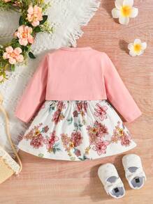 Baby Girl Floral Print Dress & Button Front Jacket - Multicolor - View 2