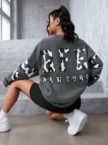 SHEIN Coolane Letter Graphic Drop Shoulder Sweatshirt - Grey - View 1