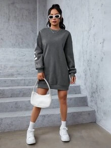 SHEIN Coolane Letter Graphic Drop Shoulder Sweatshirt - Grey - View 2