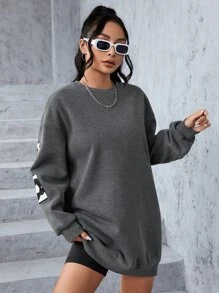 SHEIN Coolane Letter Graphic Drop Shoulder Sweatshirt - Grey - View 3