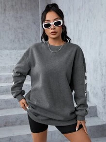 SHEIN Coolane Letter Graphic Drop Shoulder Sweatshirt - Grey - View 4