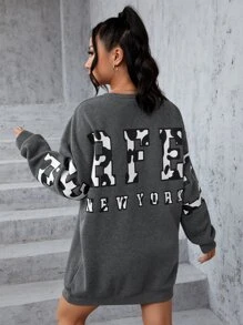 SHEIN Coolane Letter Graphic Drop Shoulder Sweatshirt - Grey - View 5
