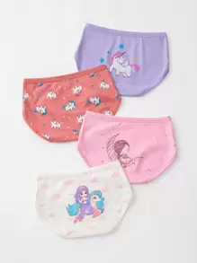 女孩4入組卡通圖案內褲