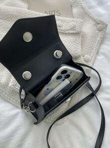 迷你鉚釘裝飾翻蓋方包 - 黑色 - 查看 4