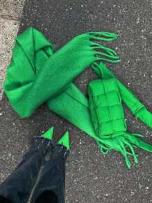 1 Miếng Viền rìa Khăn quàng cổ Thời trang Đường phố Màu thuần Đối với Cuộc sống hàng ngày - màu xanh lá - Xem 2