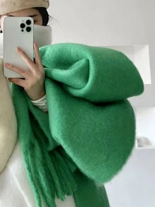 1 Miếng Viền rìa Khăn quàng cổ Thời trang Đường phố Màu thuần Đối với Cuộc sống hàng ngày - màu xanh lá - Xem 5