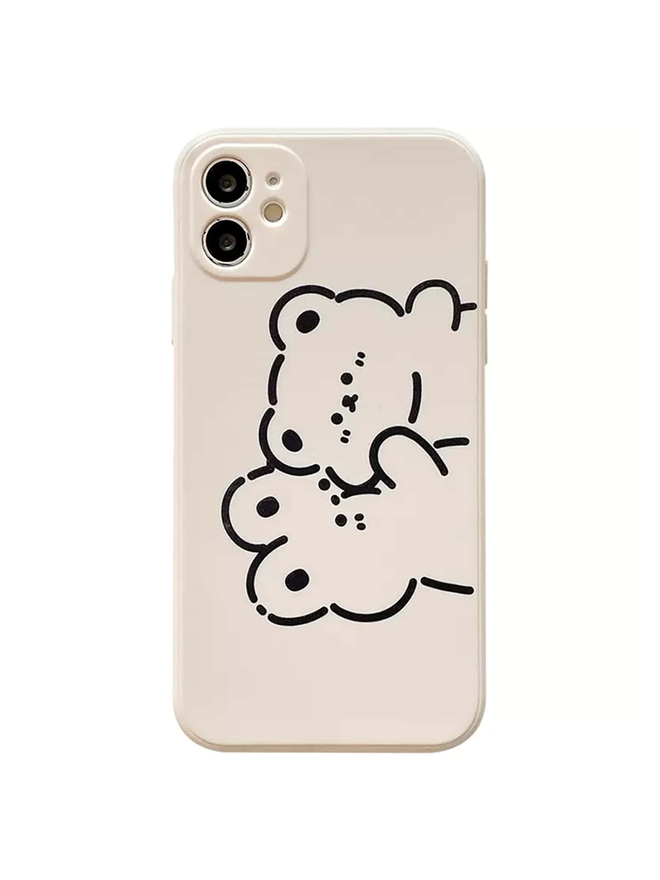 Handyhülle mit Cartoon Bär & Hase Muster - Beige - Übersicht 1
