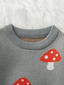 Baby Mushroom Pattern Jumper & Knit Trousers - Grey - View 4
