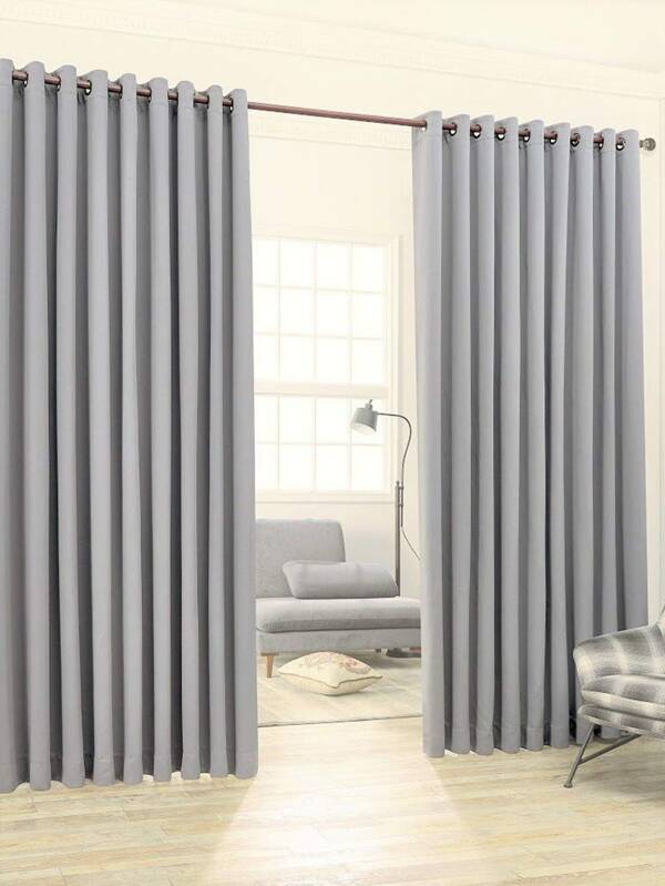Solid Single Panel Blackout Curtain, Light Grey Curtain For Balcony