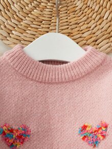 SHEIN Suéter De Patrón De Corazón Para Niñas Pequeñas - Rosa - Ver 3