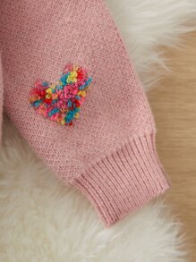 SHEIN Suéter De Patrón De Corazón Para Niñas Pequeñas - Rosa - Ver 4