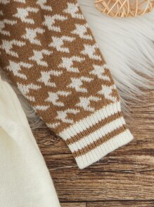 Baby Houndstooth Print Striped Trim Contrast Collar Dress - Multicolor - View 4