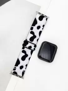 Cow Print Nylon Watchband Compatible With Apple Watch - Black and White - View 1