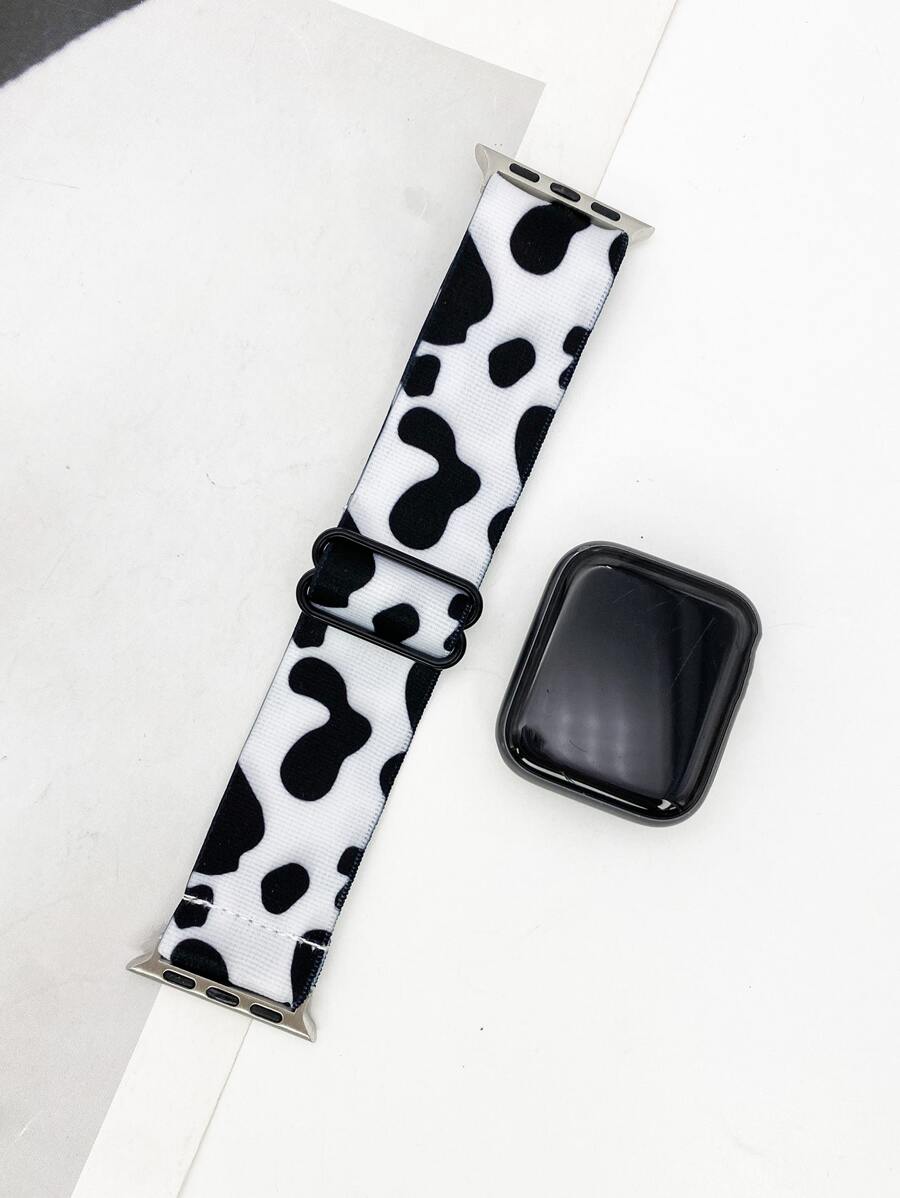 Cow Print Nylon Watchband Compatible With Apple Watch - Black and White - View 1