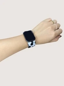 Cow Print Nylon Watchband Compatible With Apple Watch - Black and White - View 3