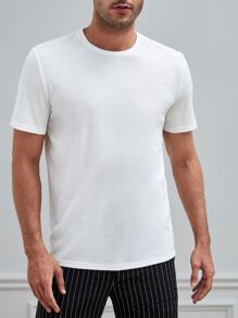 Manfinity VCAY Hombres Camiseta unicolor tejido de canalé - Blanco - Ver 2