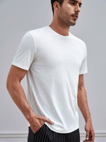 Manfinity VCAY Hombres Camiseta unicolor tejido de canalé - Blanco - Ver 6