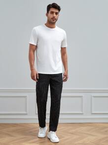 Manfinity VCAY Hombres Camiseta unicolor tejido de canalé - Blanco - Ver 3