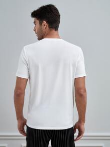 Manfinity VCAY Hombres Camiseta unicolor tejido de canalé - Blanco - Ver 4