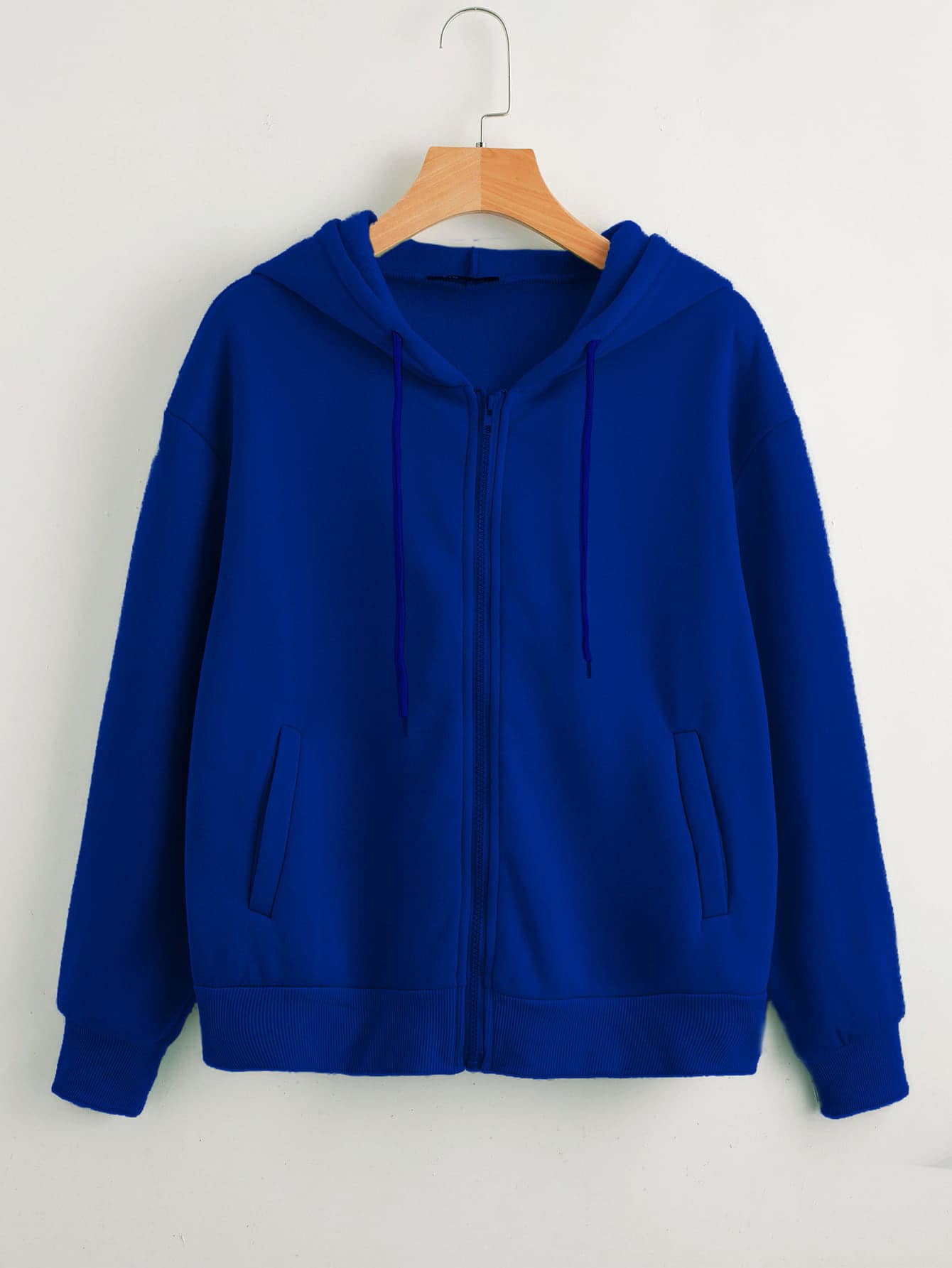 SHEIN Unity Heathered Knit Zip-Up Drawstring Hoodie - Royal Blue - View 1