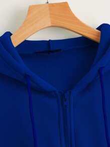 SHEIN Unity Heathered Knit Zip-Up Drawstring Hoodie - Royal Blue - View 4