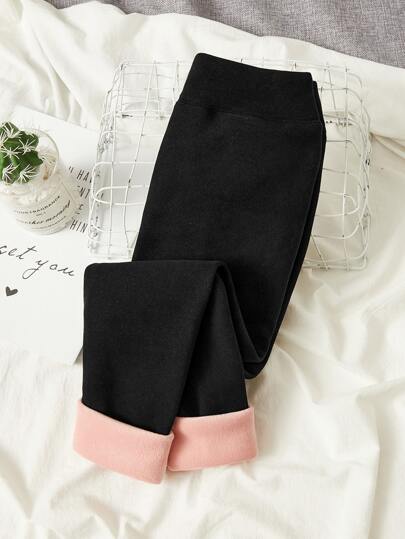 SHEIN 少女加寬腰部保暖襯裡打底褲