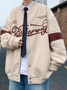 Aesthetic Post--Loose Fit Men's Letter Graphic Drop Shoulder Bomber Jacket - Apricot - View 3