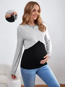 SHEIN Maternity Two Tone Nursing Sweatshirt - Multicolor - View 1