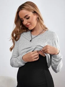 SHEIN Maternity Two Tone Nursing Sweatshirt - Multicolor - View 4