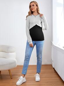 SHEIN Maternity Two Tone Nursing Sweatshirt - Multicolor - View 6