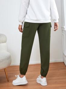 SHEIN Maternity Flap Pocket Side Cargo Trousers - Army Green - View 2