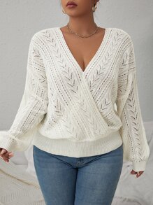 Flirla Plus Pointelle Knit Drop Shoulder Jumper - Beige - View 4