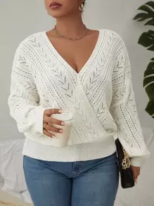 Flirla Plus Pointelle Knit Drop Shoulder Jumper - Beige - View 5